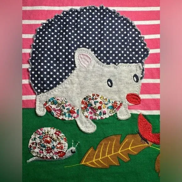 W.L. Monsoon Girls 6T 100% Cotton Appliqué Hedgehog Striped Tunic Shirt Dress - Picture 3 of 9